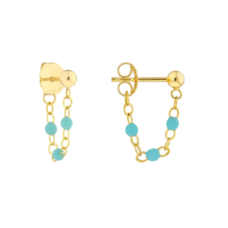 Modern Jewelry At Exclusive Discounts – Shop Today 14K Yellow Gold Front To Back Three Beads Turquoise Enamel Earrings