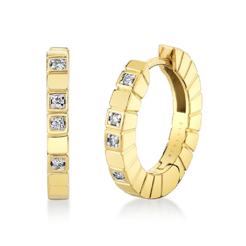 Unmissable Deals On Handmade Jewelry Collections 14K Yellow Gold 'Linéaire' Geometric Diamond Huggie Earrings