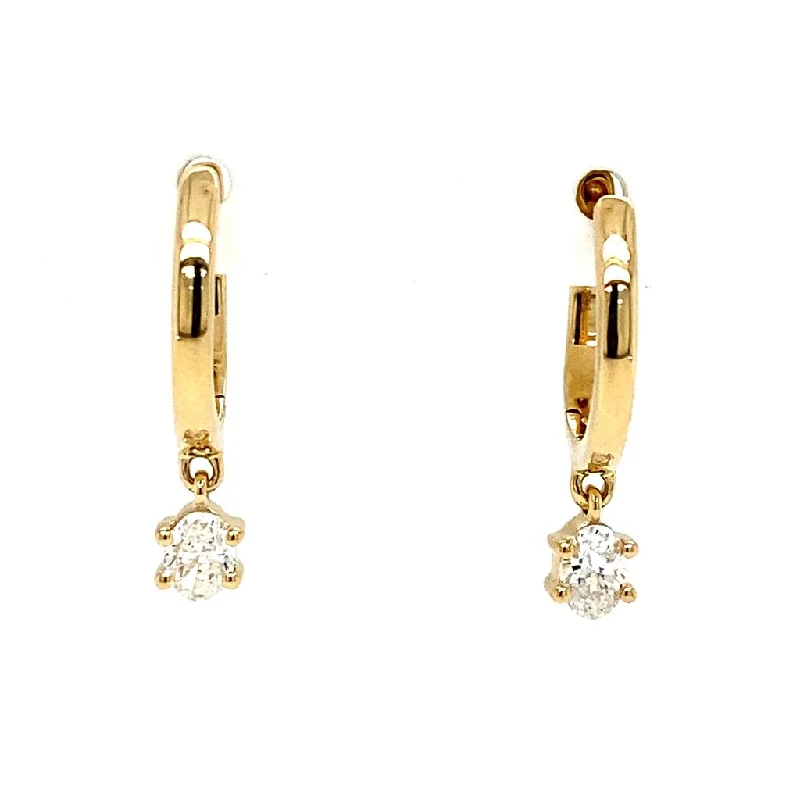 Luxury Handcrafted Jewelry For Elegant Looks 14K Yellow Gold Oval Diamond Drop Huggie Earrings