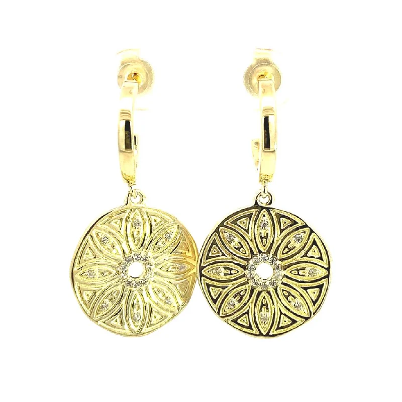 Special Sale On Handcrafted Jewelry – Shop Today 14K Yellow Gold Overlay Flower Medallion Huggie Earrings