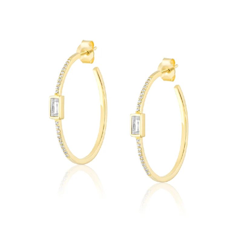 Unique Jewelry For Less – Shop The Sale Now 14K Yellow Gold Overlay Pavé And Baguette White Zircon Hoops