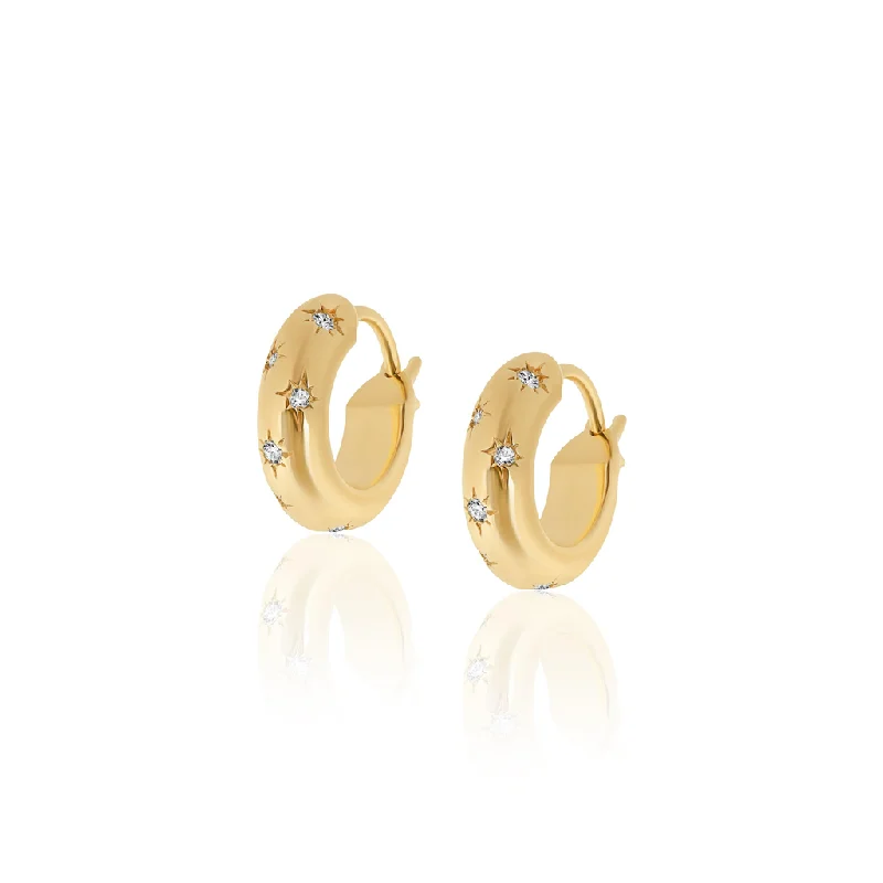 Sparkle For Less – Shop Our Limited-Time Jewelry Deals 14K Yellow Gold Overlay Starburst Huggie Earrings With White Zircon