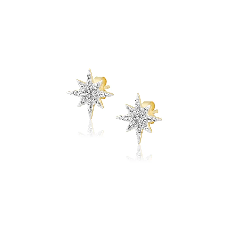 Get The Jewelry You Love At A Price You Love 14K Yellow Gold Overlay White Zircon Pavé Starburst Earrings