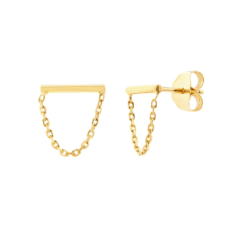 Timeless Elegance, Temporary Discounts – Act Fast 14K Yellow Gold Small Bar And Drape Chain Earrings