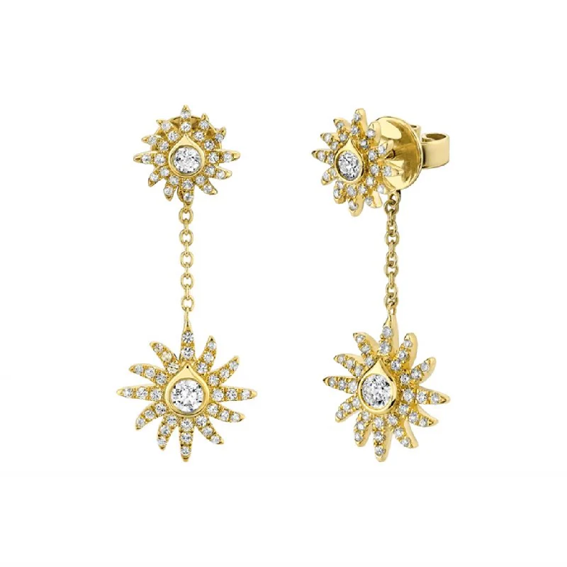 Exclusive Gemstone Jewelry Markdowns – Shop Now 14K Yellow Gold 'Solaz' Bezel Diamond Shell And Sun Dnagle Earrings