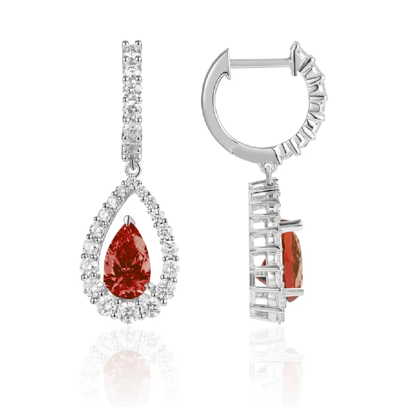 Chic, Trendy, And Affordable Jewelry Sale 18K White Gold Pear Shaped Ruby Drop Earrings