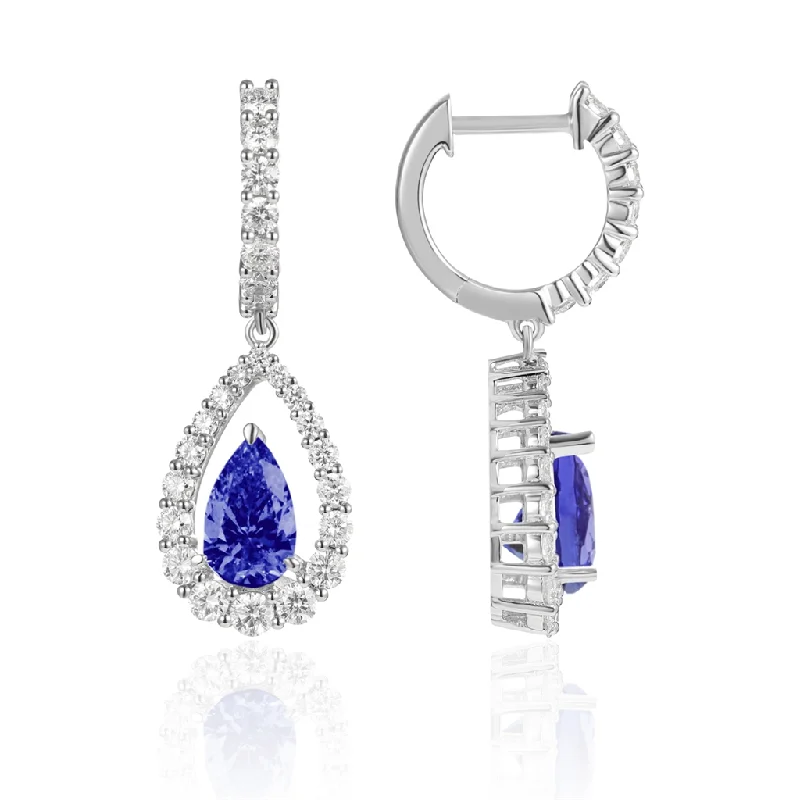 Jewelry Clearance Event – Stock Up Before It's Over 18K White Gold Pear Shaped Sapphire Drop Earrings