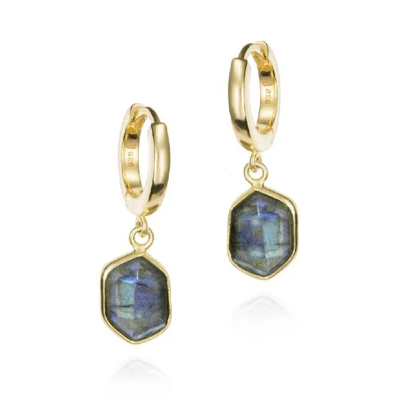 Stunning Jewelry At Even More Stunning Prices 18K Yellow Gold Vermeil Hexagon Labradorite Dangle Earrings