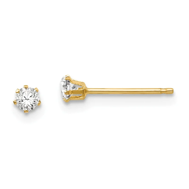 Get The Best Deals On Timeless Jewelry Pieces 2.5mm Round Cubic Zirconia Stud Earrings in 14k Yellow Gold Get The Best Deals On Timeless Jewelry Pieces 2.5mm Round Cubic Zirconia Stud Earrings in 14k Yellow Gold