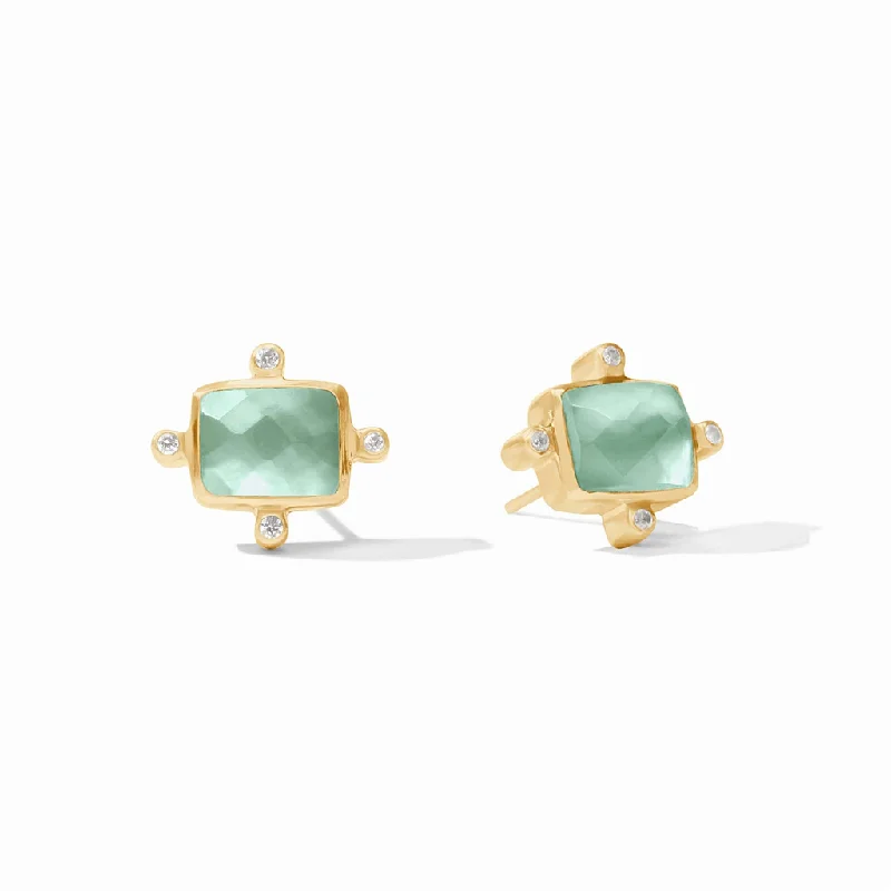 Fine Jewelry, Limited-Time Offers Available 24K Yellow Gold Overlay 'Clara' Studs With Iridescent Aquamarine Blue Crystals