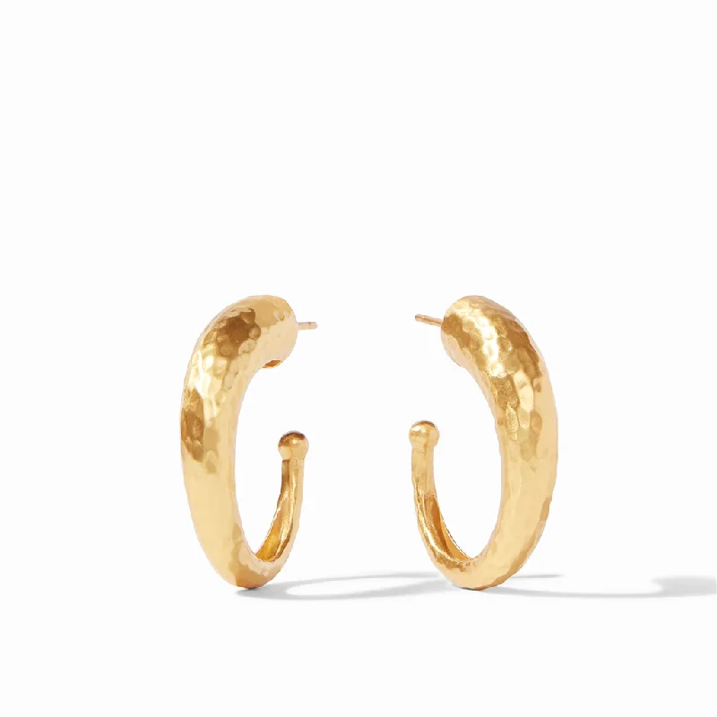 Classic And Modern Jewelry Styles On Sale 24K Yellow Gold Overlay Medium Hammered Hoop Earrings