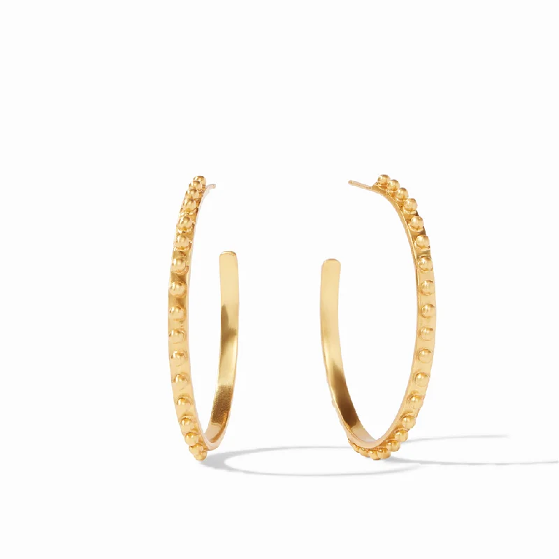 Timeless Elegance At Unbelievable Discounts 24K Yellow Gold Overlay 'Soho' Large Beaded Hammered Hoop Earrings