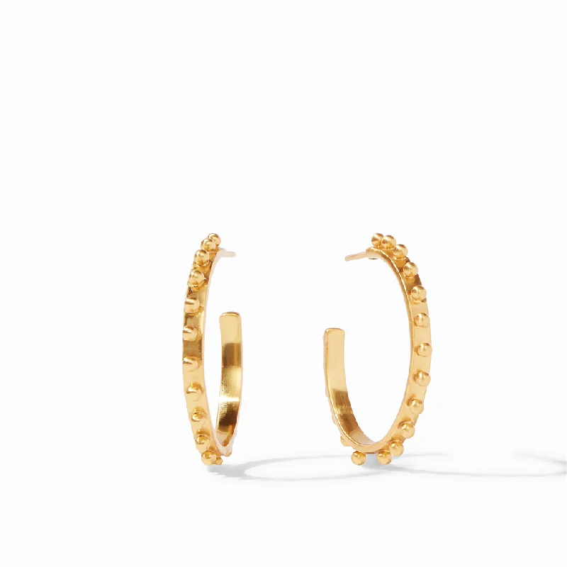 The Perfect Accessory For Less – Jewelry Sale Live 24K Yellow Gold Overlay 'Soho' Medium Beaded Hammered Hoop Earrings