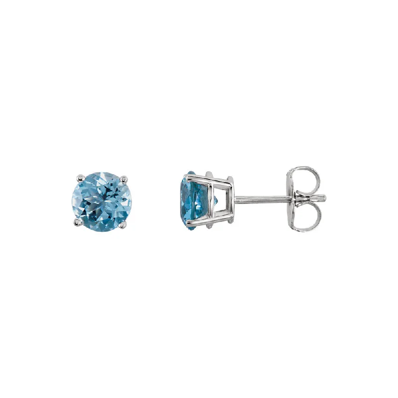 Customized Silver Jewelry For Unique Style 6mm Round Aquamarine Stud Earrings in 14k White Gold