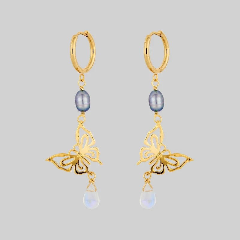 Huge Markdowns On Premium Jewelry Styles ANTHEIA. Iridescent Butterfly Droplet Hoop Earrings - Gold