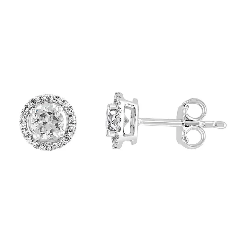 Jewelry Clearance Event – Last Chance For Stunning Deals April Birthstone Earrings: 14K White Gold Diamond Halo White Topaz Earrings