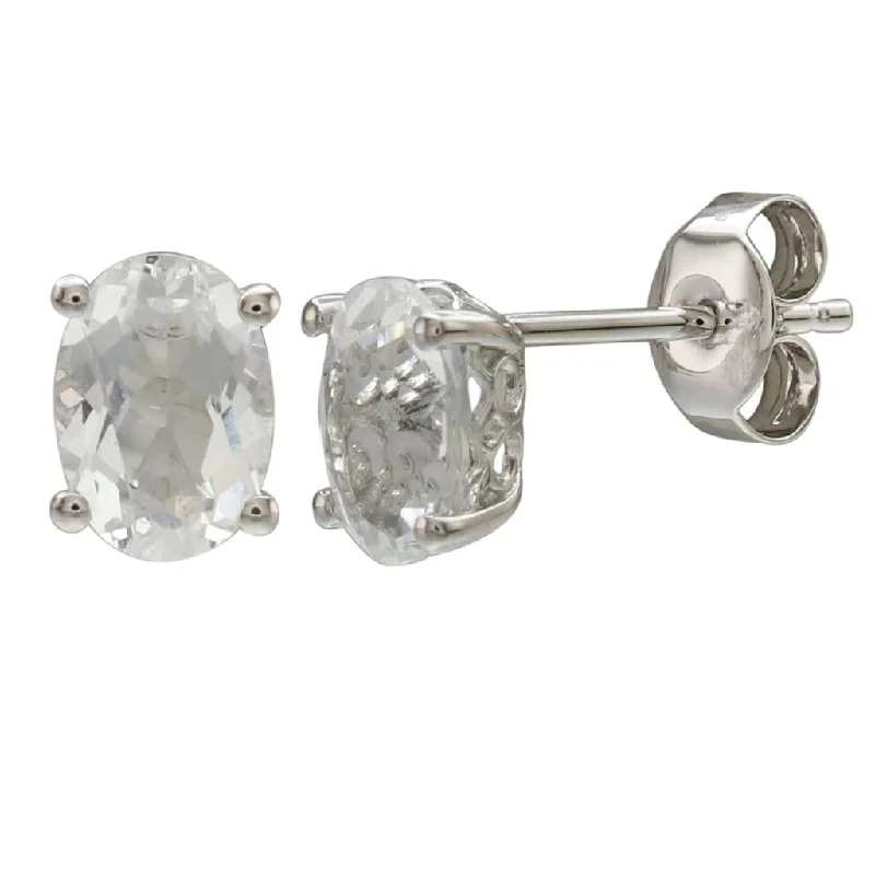 Exclusive Jewelry Sale – Limited-Time Discounts April Birthstone Earrings: 14K White Gold Oval White Topaz Earrings