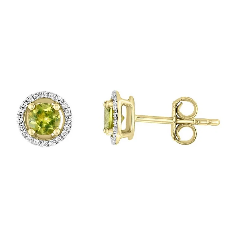 High-End Jewelry, Now More Affordable Than Ever August Birthstone Earrings: 14K Yellow Gold Diamond And Peridot Halo Earrings