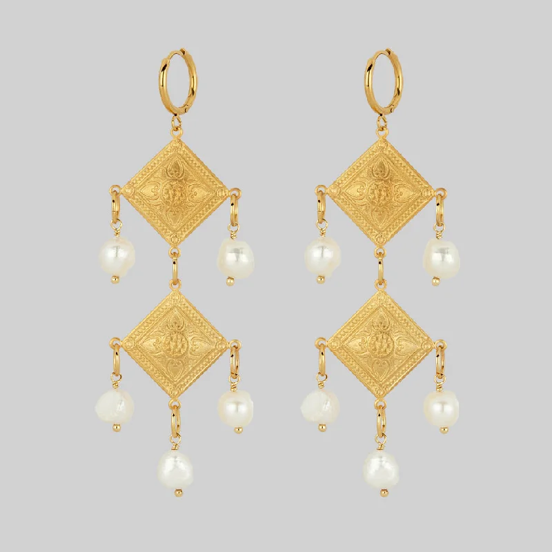 Premium Jewelry At Special Low Prices For A Limited Time BANQUET. Pearl Chandelier Hoop Earrings - Gold