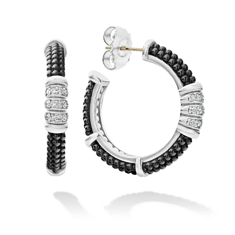 Exclusive Jewelry Sale Event – Shop Now Black Caviar Ceramic Beaded Diamond Hoop Earrings