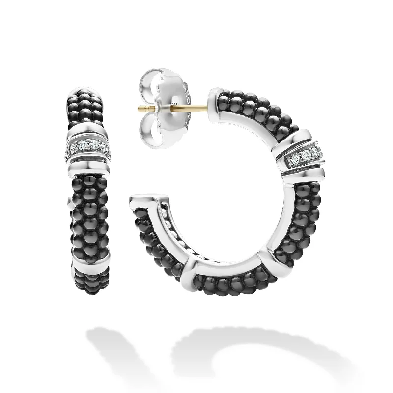 Huge Markdowns On Premium Jewelry Styles Black Caviar Ceramic and Diamond Hoop Earrings