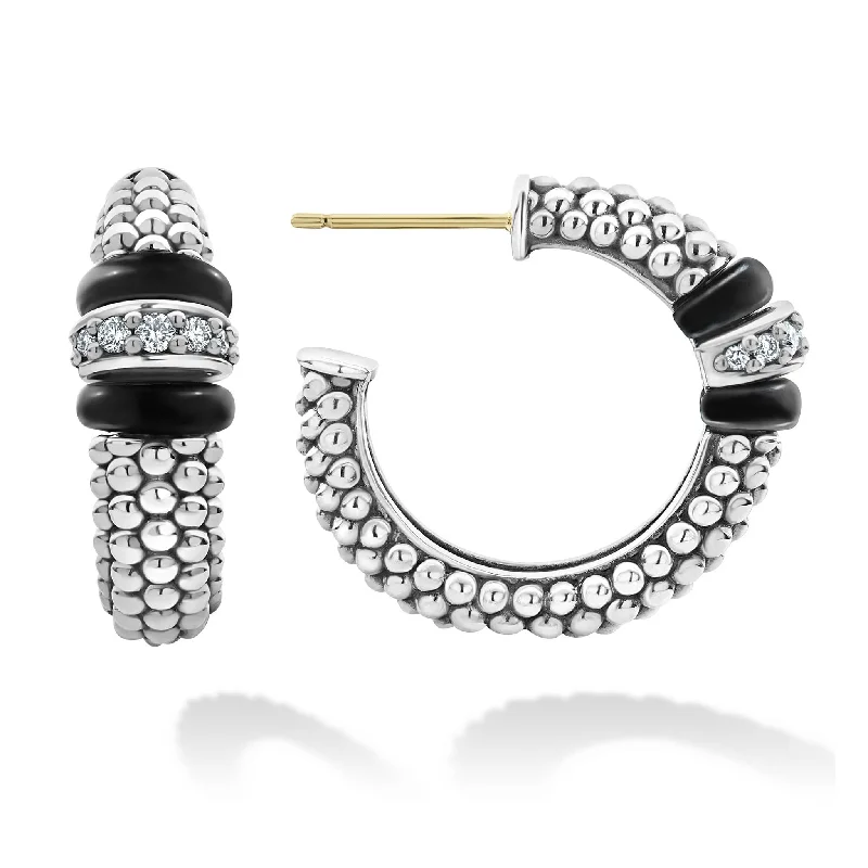 Get Your Favorite Jewelry At The Best Price Black Caviar Ceramic Caviar Diamond Hoop Earrings