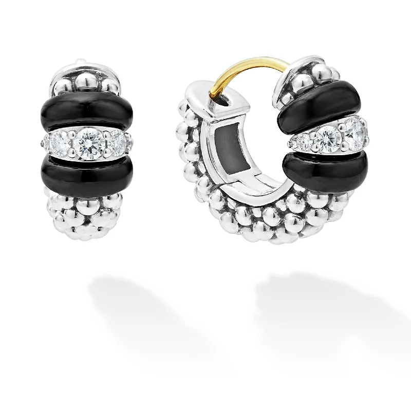 Stunning Jewelry At Even More Stunning Prices Black Caviar Ceramic and Diamond Huggie Earrings