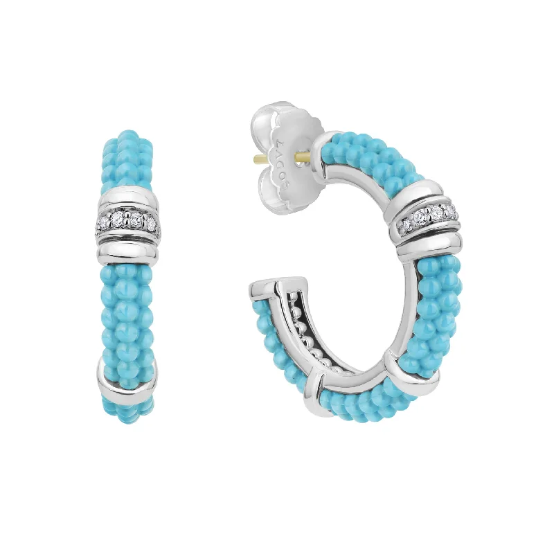 Chic And Stylish Jewelry At Exclusive Prices Blue Caviar Ceramic and Diamond Hoop Earrings