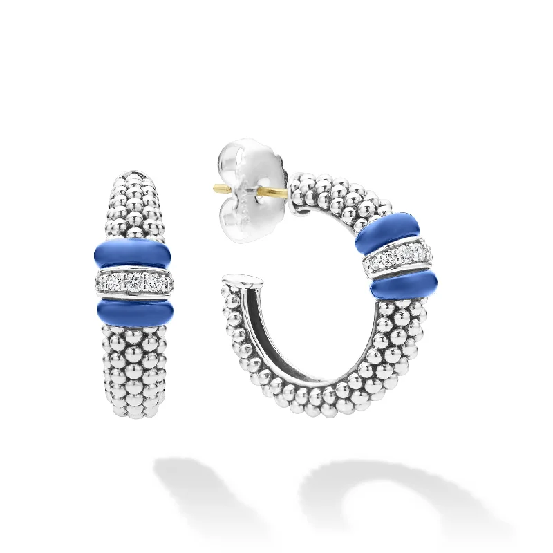 Romantic Heart-Shaped Jewelry For Special Gifts Blue Caviar Ceramic Caviar Diamond Hoop Earrings