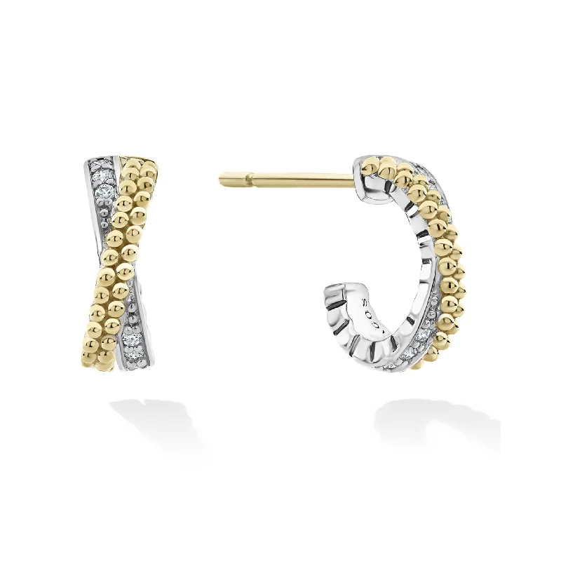 Last Chance To Grab Your Favorite Jewelry At A Discount Caviar Lux Two-Tone Caviar X Diamond Huggie Earrings