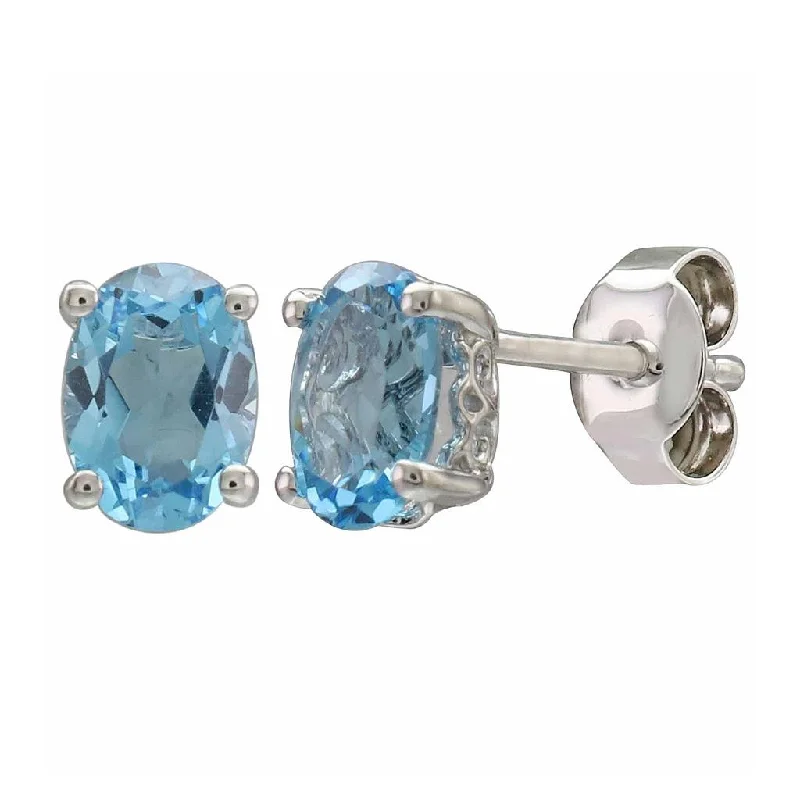 Shop Stylish Jewelry Now And Save Big December Birthstone Earrings: 14K White Gold Oval Swiss Blue Topaz Earrings