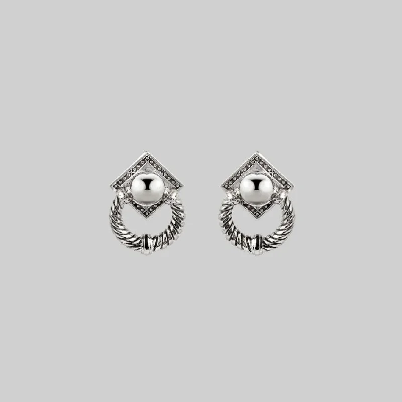Premium Jewelry Now Available At Special Discounts DEFEND. Ornate Grand Door Knocker Earrings - Silver Premium Jewelry Now Available At Special Discounts DEFEND. Ornate Grand Door Knocker Earrings - Silver