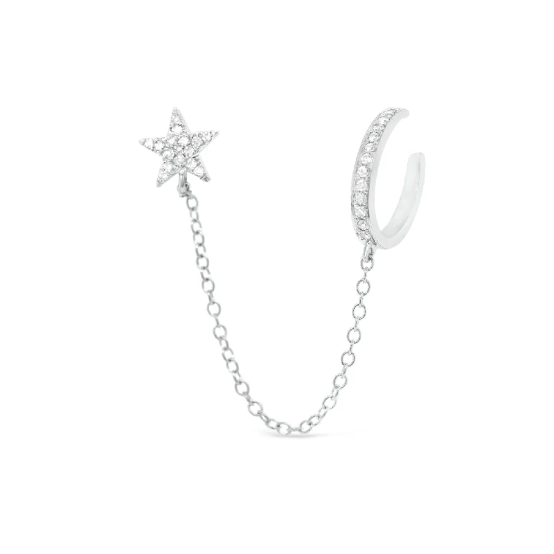 Affordable Glamour – Must-Have Jewelry At Special Rates Diamond Ear Cuff with Chain and Diamond Star