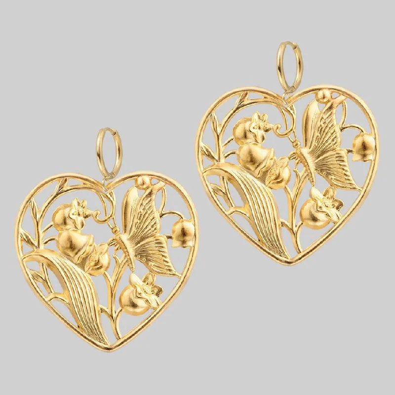 Modern Statement Jewelry For Bold Styling EPHEMERA. Blooming Heart Hoop Earrings - Gold Modern Statement Jewelry For Bold Styling EPHEMERA. Blooming Heart Hoop Earrings - Gold