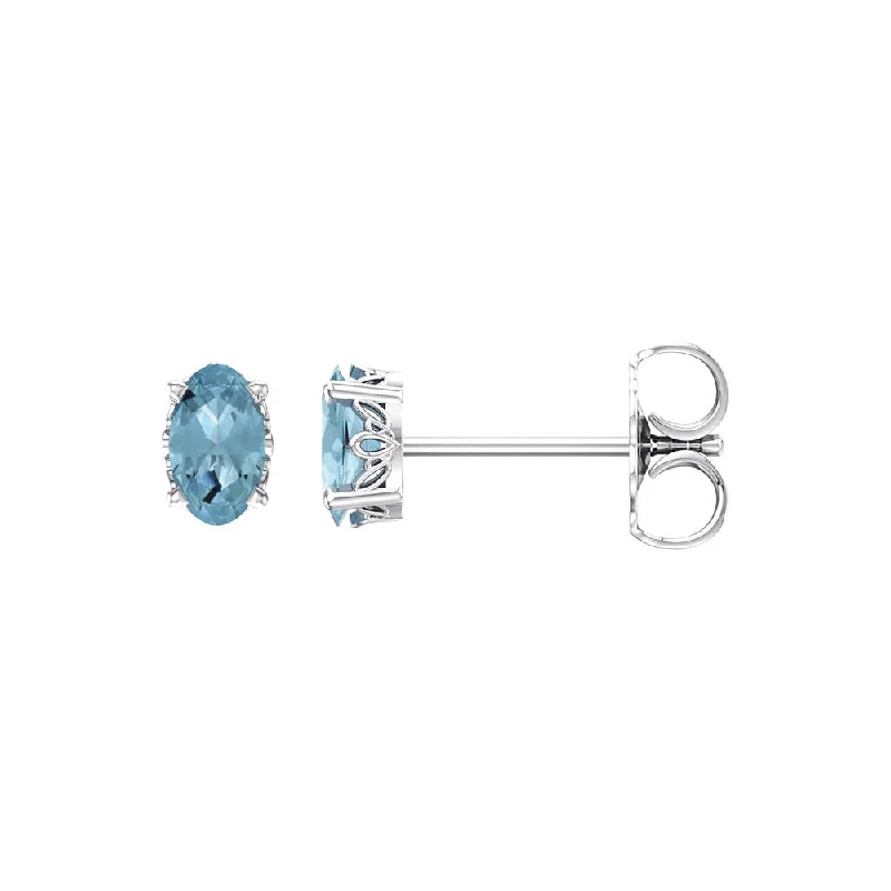 Handmade Pearl Jewelry For Timeless Elegance Faceted Oval Aquamarine Stud Earrings in 14k White Gold Handmade Pearl Jewelry For Timeless Elegance Faceted Oval Aquamarine Stud Earrings in 14k White Gold