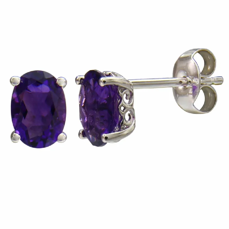 Trendy And Classic Jewelry Now At Reduced Prices February Birthstone Earrings: 14K White Gold Oval Amethyst Earrings