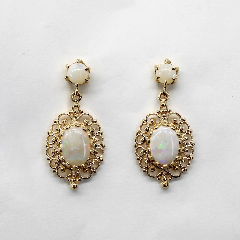 Personalized Jewelry Sale – Meaningful Gifts At Great Prices Filigree Gold Opal Dangle Earrings | 1.40ctw |