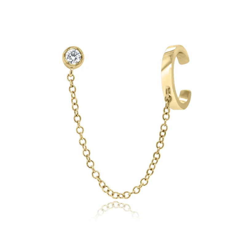 Limited-Time Jewelry Sale – Elegant Styles At Less Gold Ear Cuff with Chain and Bezel-Set Diamond Stud