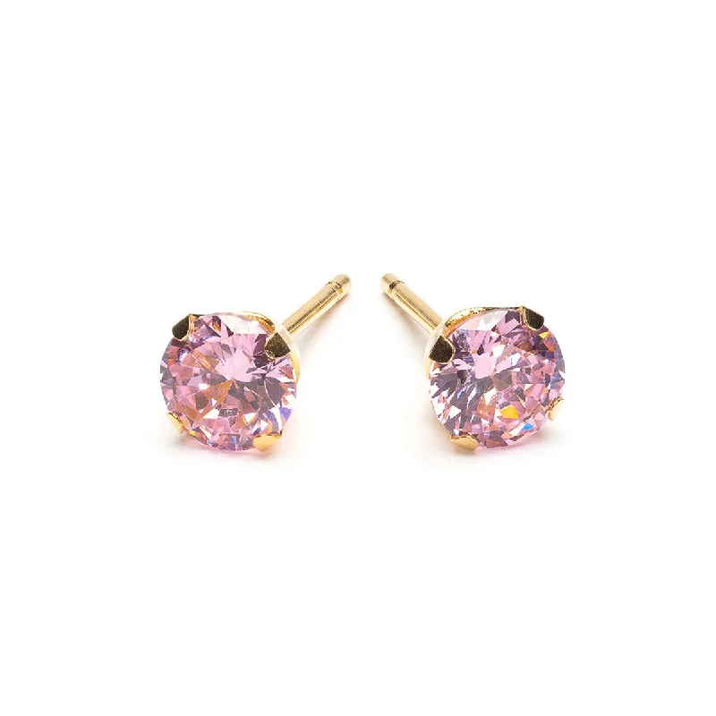 Unmissable Jewelry Clearance – Final Reductions Gold Plated 5 mm Pink Round Cubic Zirconia Stud Earrings