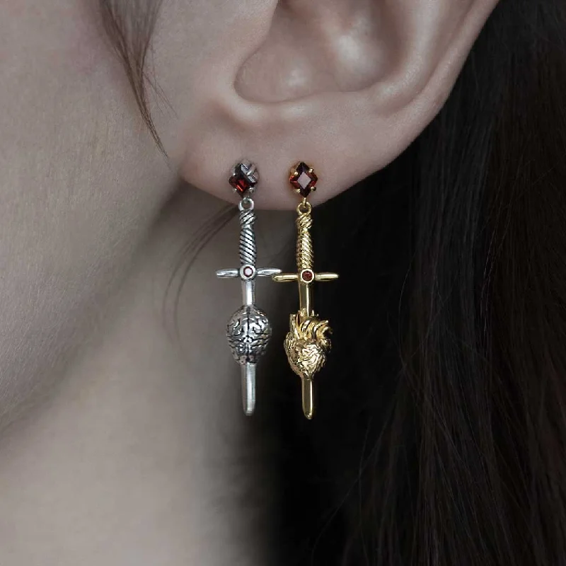 Fashion-Forward Geometric Jewelry For Contemporary Style HEART & MIND. Heart & Brain Sword Earrings - Silver Fashion-Forward Geometric Jewelry For Contemporary Style HEART & MIND. Heart & Brain Sword Earrings - Silver