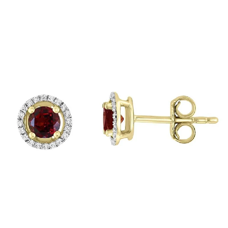 Premium Jewelry At Promotional Prices – Shine Today January Birthstone Earrings: 14K Yellow Gold Diamond Halo Garnet Earrings