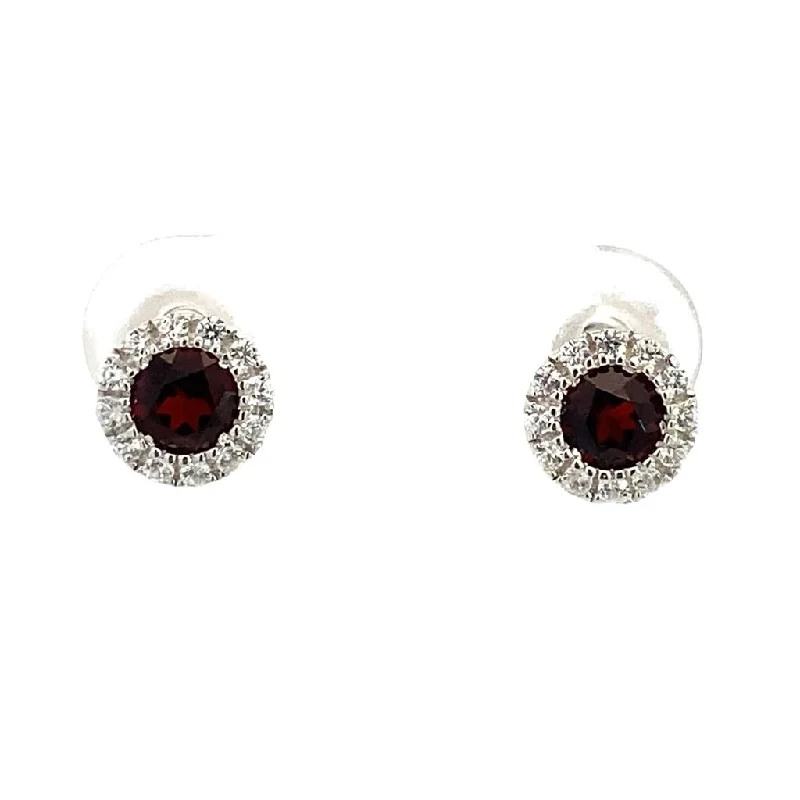 Seasonal Jewelry Clearance – Best Styles At The Lowest Prices January Birthstone Earrings: Stering Silver Garnet Halo Earrings