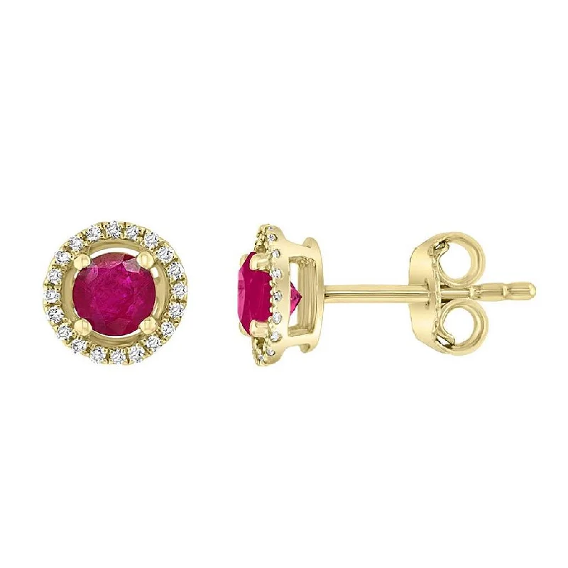 Holiday Jewelry Sale – Perfect Gifts At The Best Prices July Birthstone Earrings: 14K Yellow Gold Diamond Halo Ruby Earrings