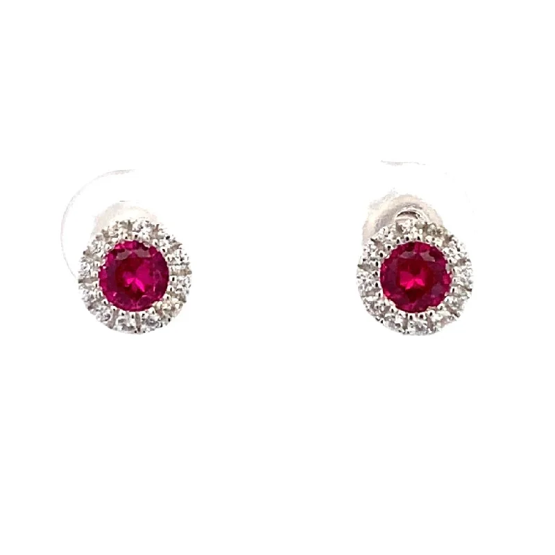 Handcrafted Jewelry Sale – Unique Designs At Low Prices July Birthstone Earrings: Sterling Silver Synthetic Ruby Halo Earrings