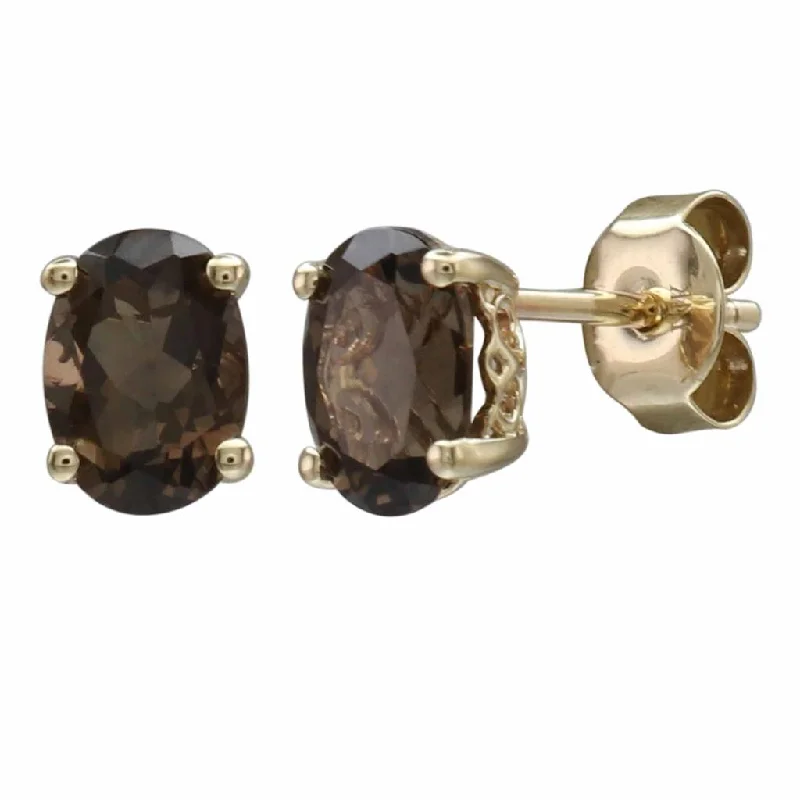 Special Offers On Handcrafted And Designer Jewelry June Birthstone Earrings: 14K Yellow Gold Oval Smoky Quartz Earrings