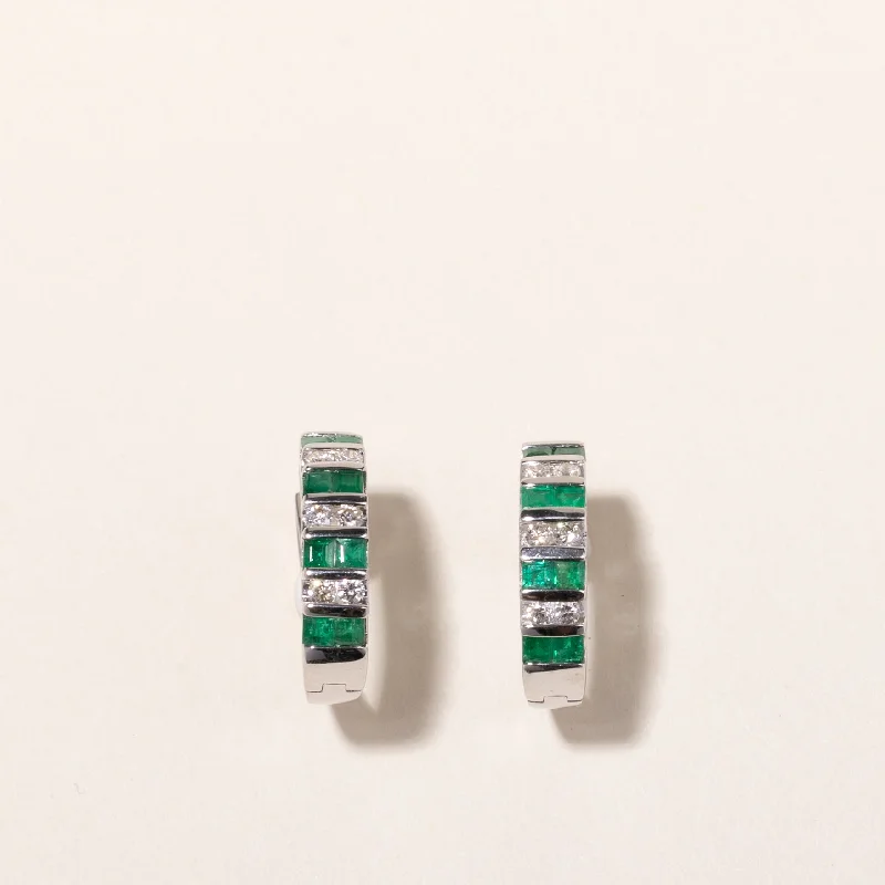 Exclusive Jewelry Bundles At Discounted Prices 14k White Gold Emerald and Diamond Huggie Earrings | 1.07ctw, 0.43ctw | 2x2cm