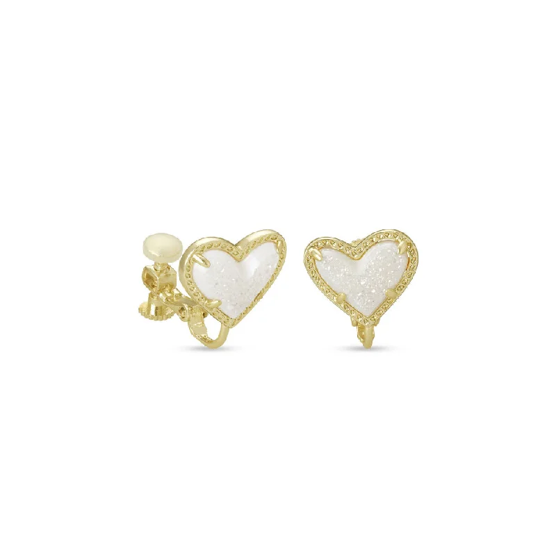 High-Quality Gemstone Jewelry For Special Occasions Kendra Scott Ari Heart Gold Stud Clip On Earrings in Iridescent Drusy High-Quality Gemstone Jewelry For Special Occasions Kendra Scott Ari Heart Gold Stud Clip On Earrings in Iridescent Drusy