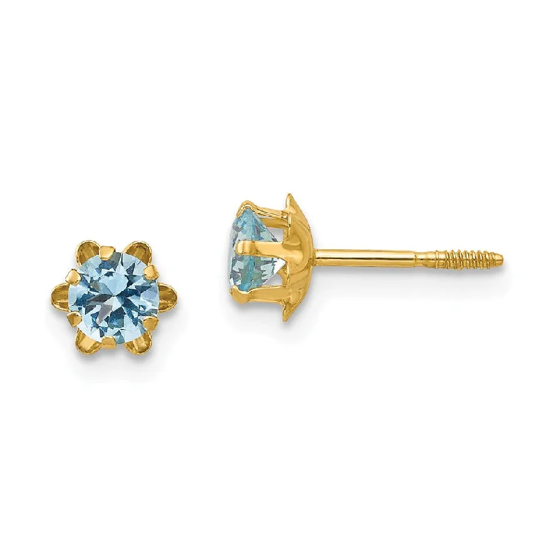 Delicate Crystal Jewelry For Sophisticated Charm Kids 14k Yellow Gold 4mm Synthetic Aquamarine Screw Back Stud Earrings Delicate Crystal Jewelry For Sophisticated Charm Kids 14k Yellow Gold 4mm Synthetic Aquamarine Screw Back Stud Earrings