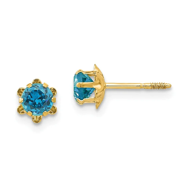 Personalized Jewelry At Special Discount Rates Kids 4mm Synthetic Blue Topaz Screw Back 14k Yellow Gold Stud Earrings Personalized Jewelry At Special Discount Rates Kids 4mm Synthetic Blue Topaz Screw Back 14k Yellow Gold Stud Earrings