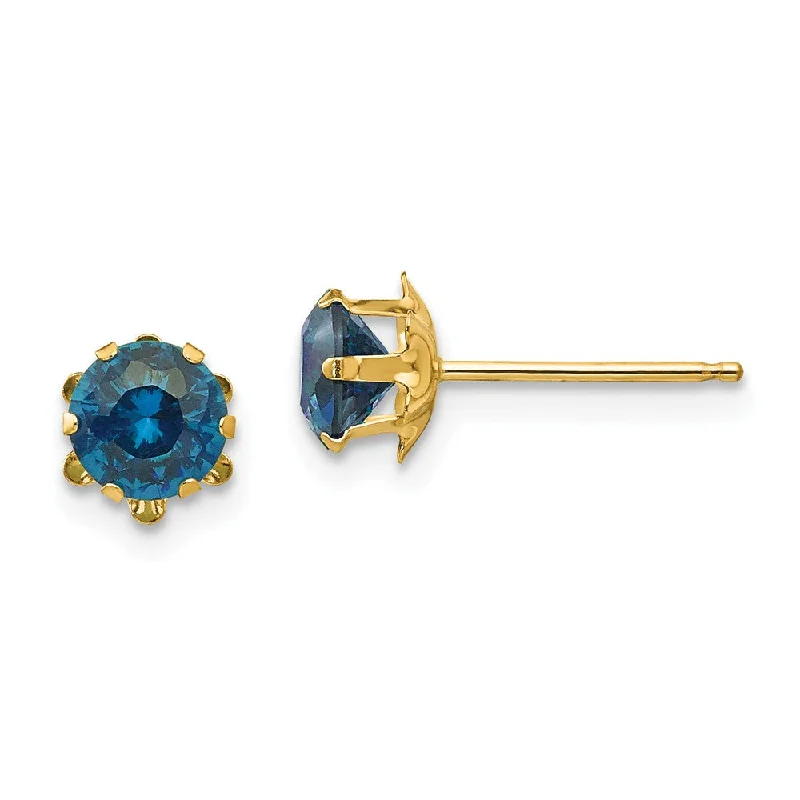 Premium Diamond Jewelry For Unforgettable Moments Kids 5mm Synthetic Blue Topaz Birthstone 14k Yellow Gold Stud Earrings Premium Diamond Jewelry For Unforgettable Moments Kids 5mm Synthetic Blue Topaz Birthstone 14k Yellow Gold Stud Earrings